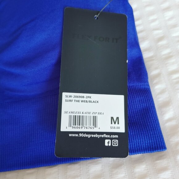 NWT 90 DEGREE BY REFLEX BLUE SEAMLESS KATIE ZIP SPORTS BRA - Picture 6 of 8